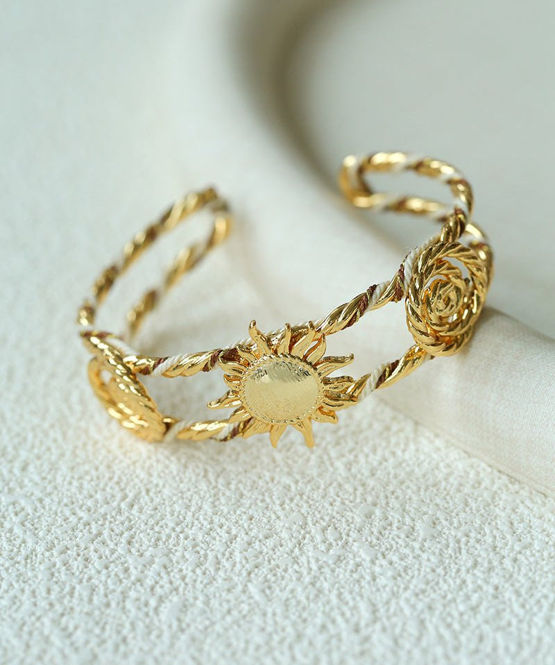 Sunrise Knot Woven Open Cuff Bracelet - Gold - floysun
