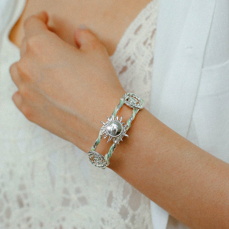 Sunrise Knot Woven Open Cuff Bracelet - Silver - floysun