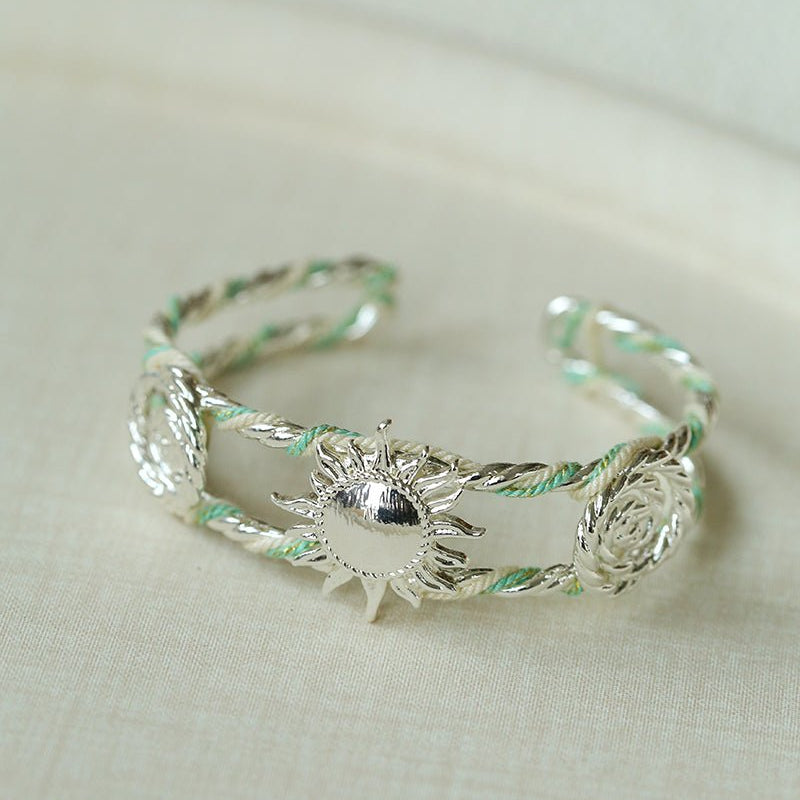 Sunrise Knot Woven Open Cuff Bracelet - Silver - floysun