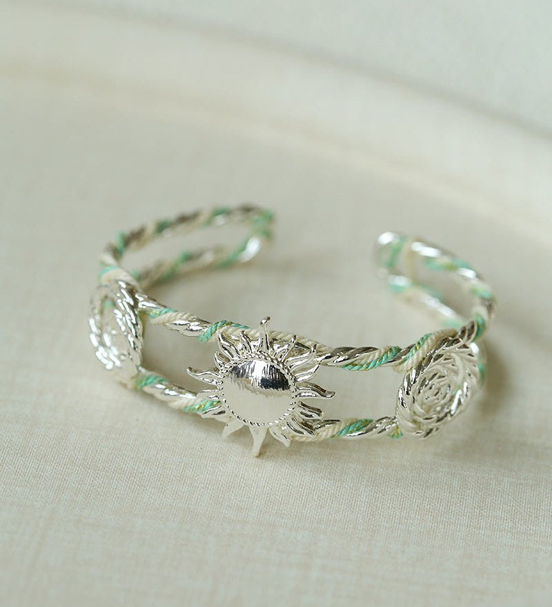 Sunrise Knot Woven Open Cuff Bracelet - Silver - floysun