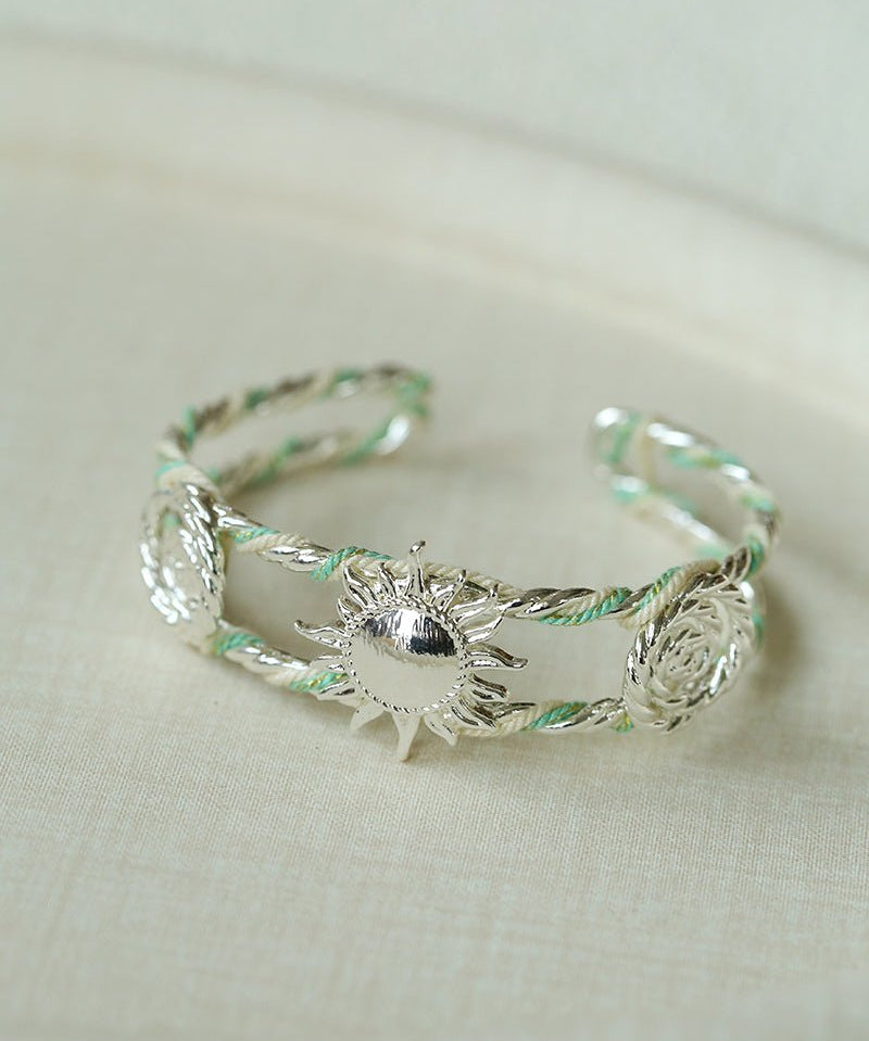 Sunrise Knot Woven Open Cuff Bracelet - Silver - floysun