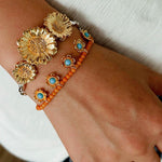 Sunset Coral & Turquoise Mini Flower Bracelet - floysun