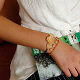 Sunset Coral & Turquoise Mini Flower Bracelet - floysun