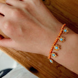 Sunset Coral & Turquoise Mini Flower Bracelet - floysun