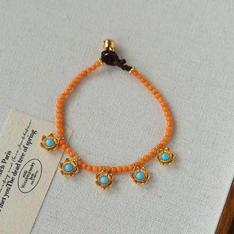 Sunset Coral & Turquoise Mini Flower Bracelet - floysun