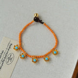 Sunset Coral & Turquoise Mini Flower Bracelet - floysun