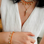 Sunset Coral & Turquoise Mini Flower Necklace - floysun