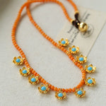Sunset Coral & Turquoise Mini Flower Necklace - floysun