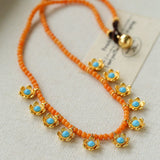 Sunset Coral & Turquoise Mini Flower Necklace - floysun