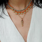 Sunset Coral & Turquoise Mini Flower Necklace - floysun
