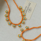 Sunset Coral & Turquoise Mini Flower Necklace - floysun