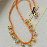 Sunset Coral & Turquoise Mini Flower Necklace - floysun