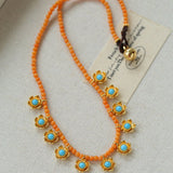 Sunset Coral & Turquoise Mini Flower Necklace - floysun