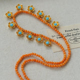 Sunset Coral & Turquoise Mini Flower Necklace - floysun