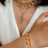 Sunset Coral & Turquoise Mini Flower Necklace - floysun