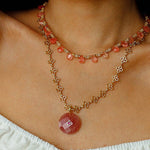 Sunset Dewdrop Necklace | Watermelon Quartz & Moonstone Fringe - floysun