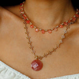 Sunset Dewdrop Necklace | Watermelon Quartz & Moonstone Fringe - floysun