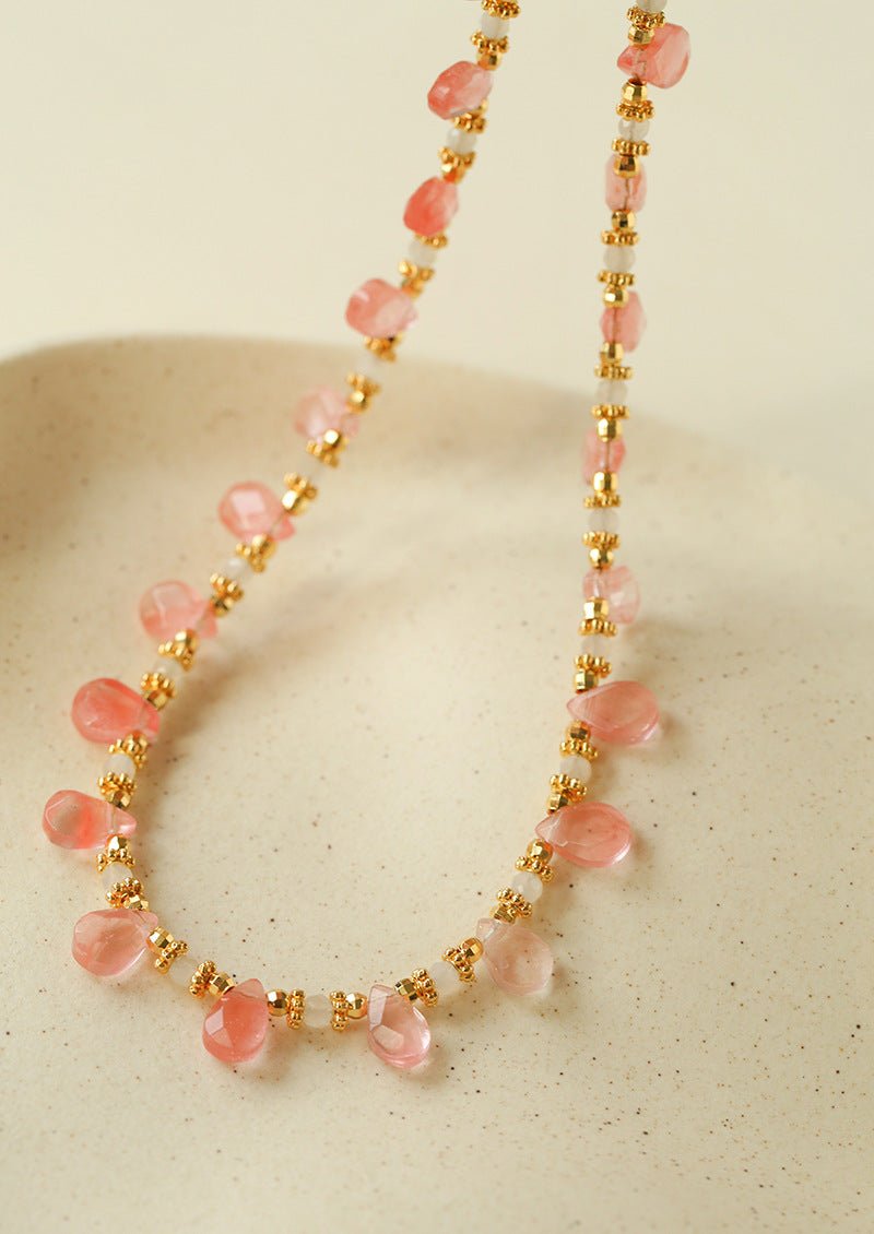 Sunset Dewdrop Necklace | Watermelon Quartz & Moonstone Fringe - floysun