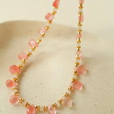 Sunset Dewdrop Necklace | Watermelon Quartz & Moonstone Fringe - floysun