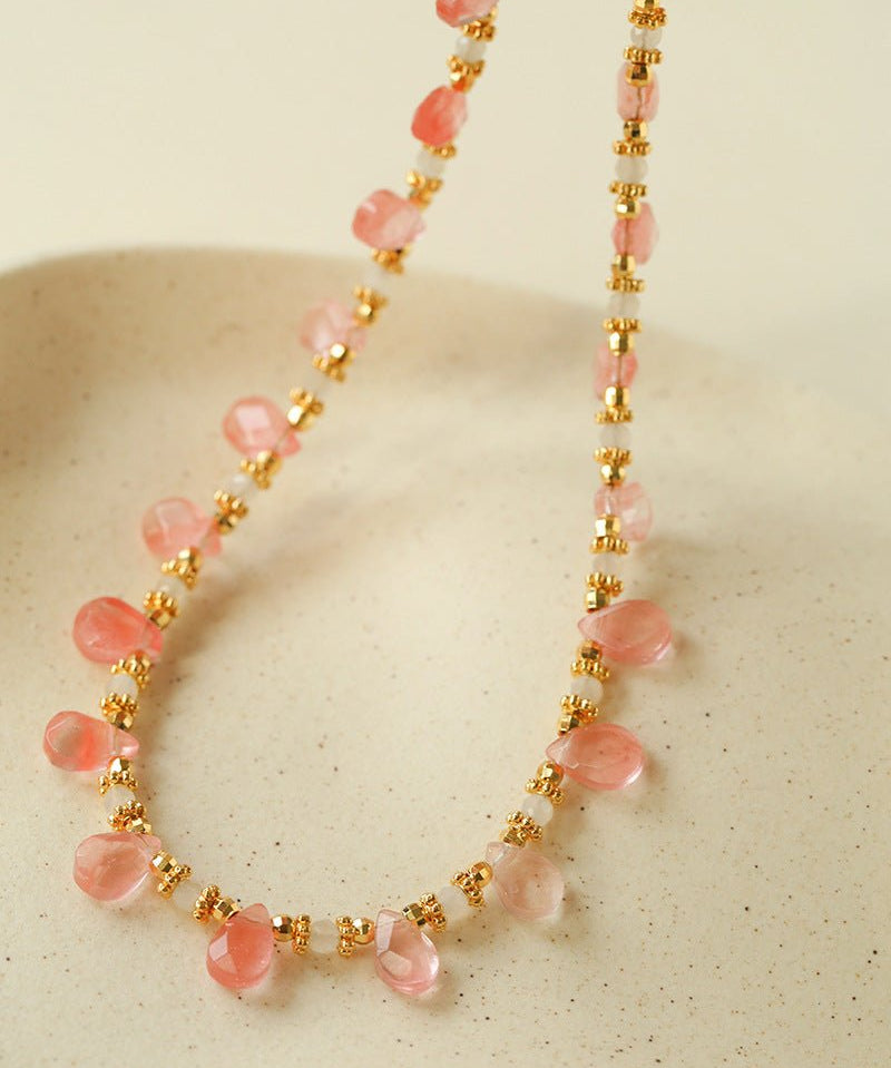 Sunset Dewdrop Necklace | Watermelon Quartz & Moonstone Fringe - floysun