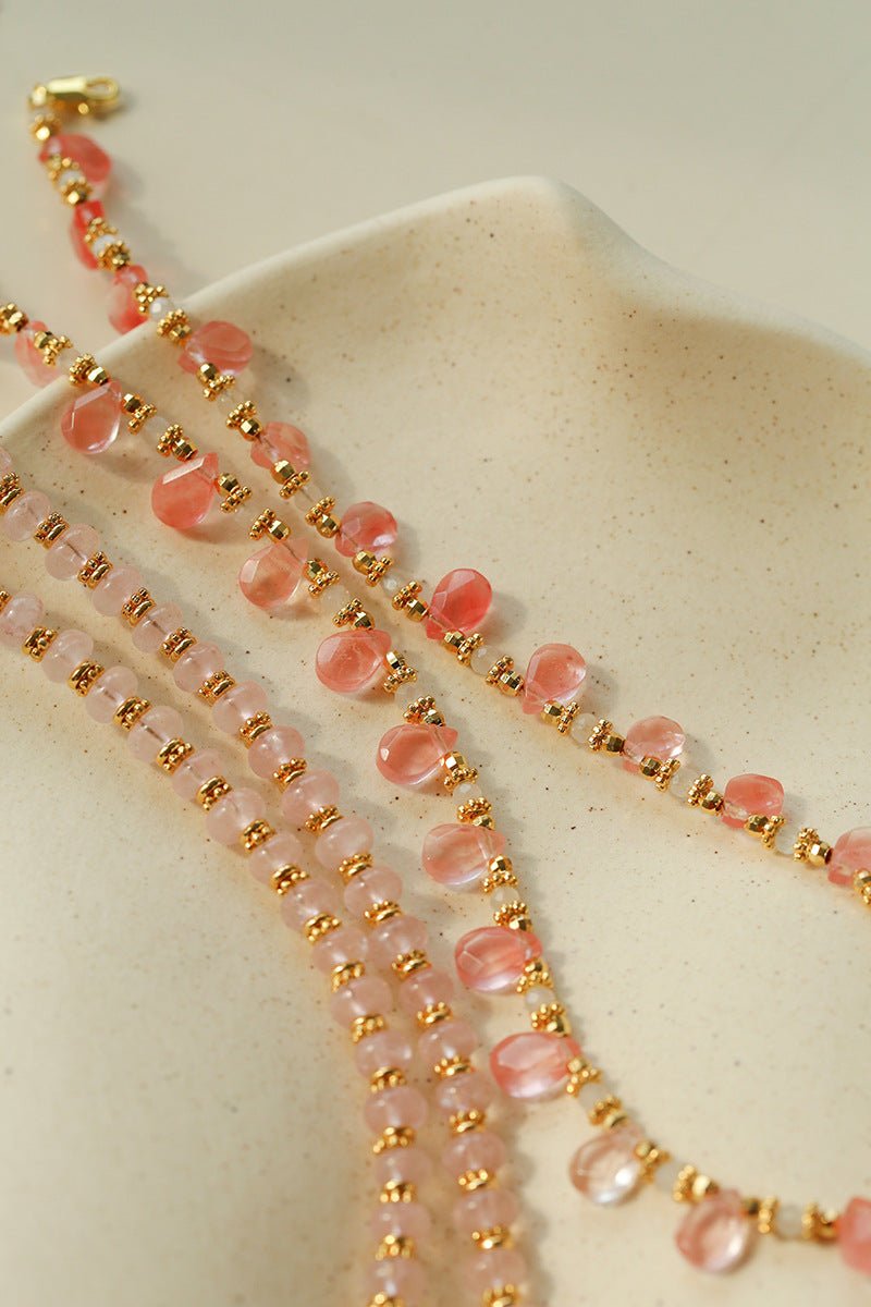 Sunset Dewdrop Necklace | Watermelon Quartz & Moonstone Fringe - floysun