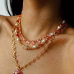 Sunset Dewdrop Necklace | Watermelon Quartz & Moonstone Fringe - floysun