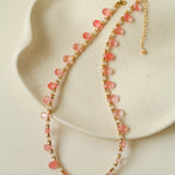 Sunset Dewdrop Necklace | Watermelon Quartz & Moonstone Fringe - floysun