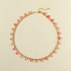 Sunset Dewdrop Necklace | Watermelon Quartz & Moonstone Fringe - floysun