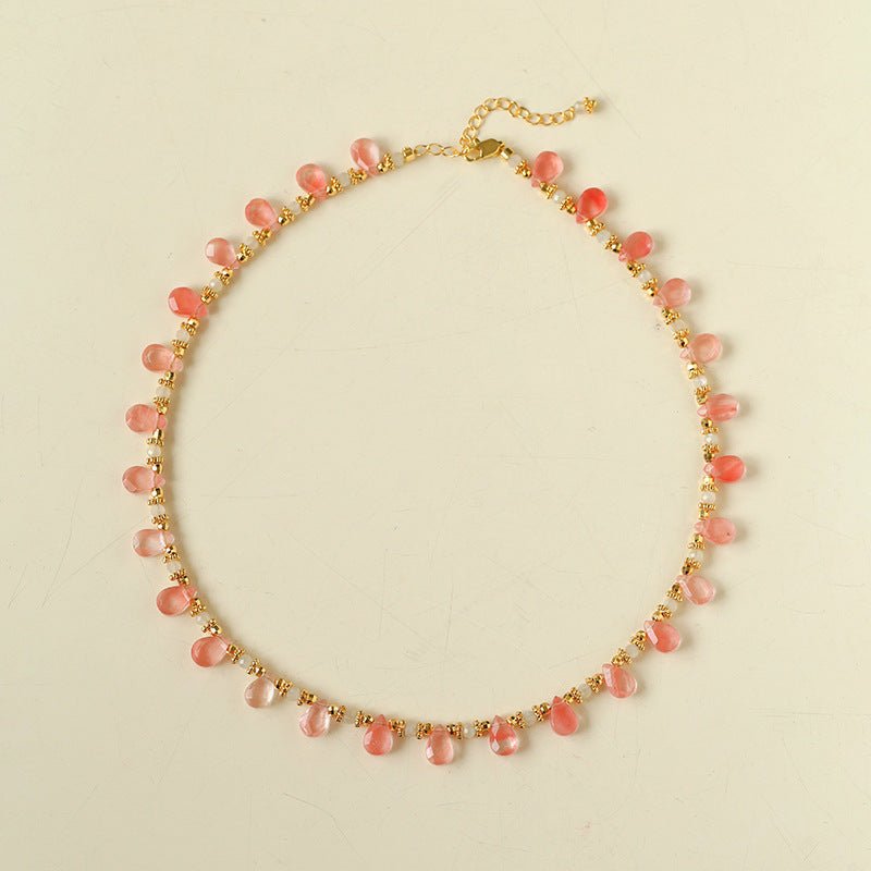 Sunset Dewdrop Necklace | Watermelon Quartz & Moonstone Fringe - floysun
