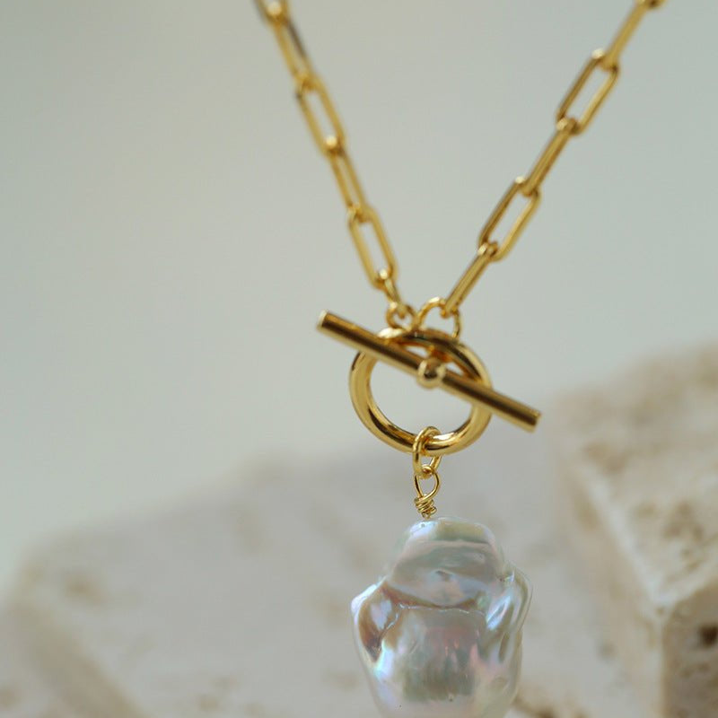 Suqare Chain Baroque Pearl Clip - on Pendants Necklace - floysun