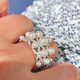 Swarovski Pearl Statement Ring Quilted Hollow Design - floysun