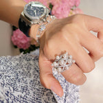 Swarovski Pearl Statement Ring Quilted Hollow Design - floysun