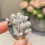Swarovski Pearl Statement Ring Quilted Hollow Design - floysun