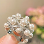 Swarovski Pearl Statement Ring Quilted Hollow Design - floysun