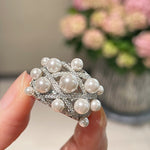 Swarovski Pearl Statement Ring Quilted Hollow Design - floysun
