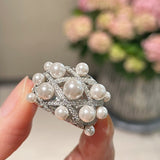 Swarovski Pearl Statement Ring Quilted Hollow Design - floysun