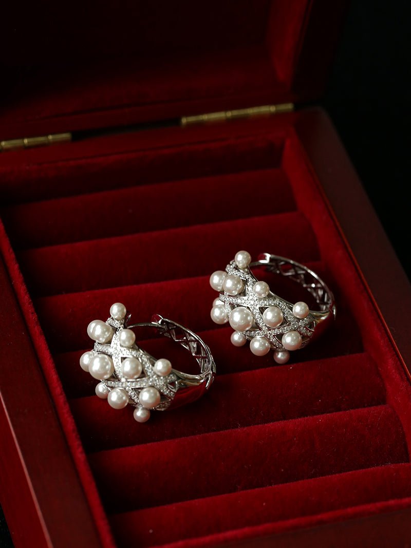 Swarovski Pearl Vintage Quilted Hoop Earrings - floysun