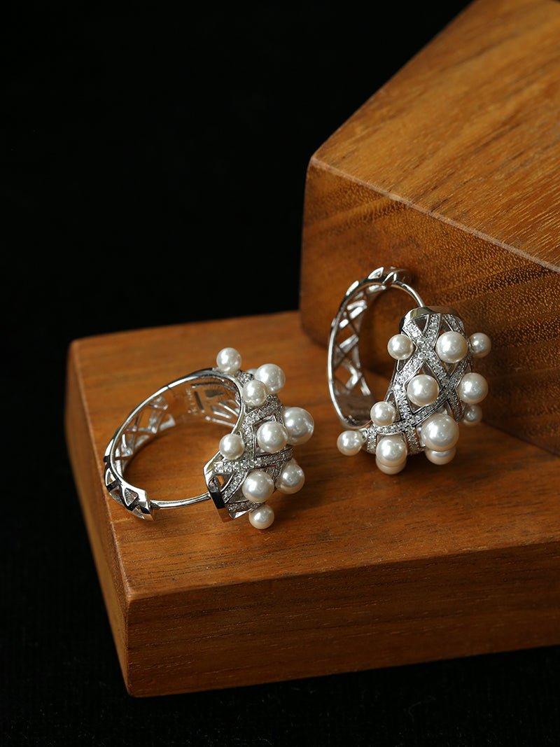 Swarovski Pearl Vintage Quilted Hoop Earrings - floysun