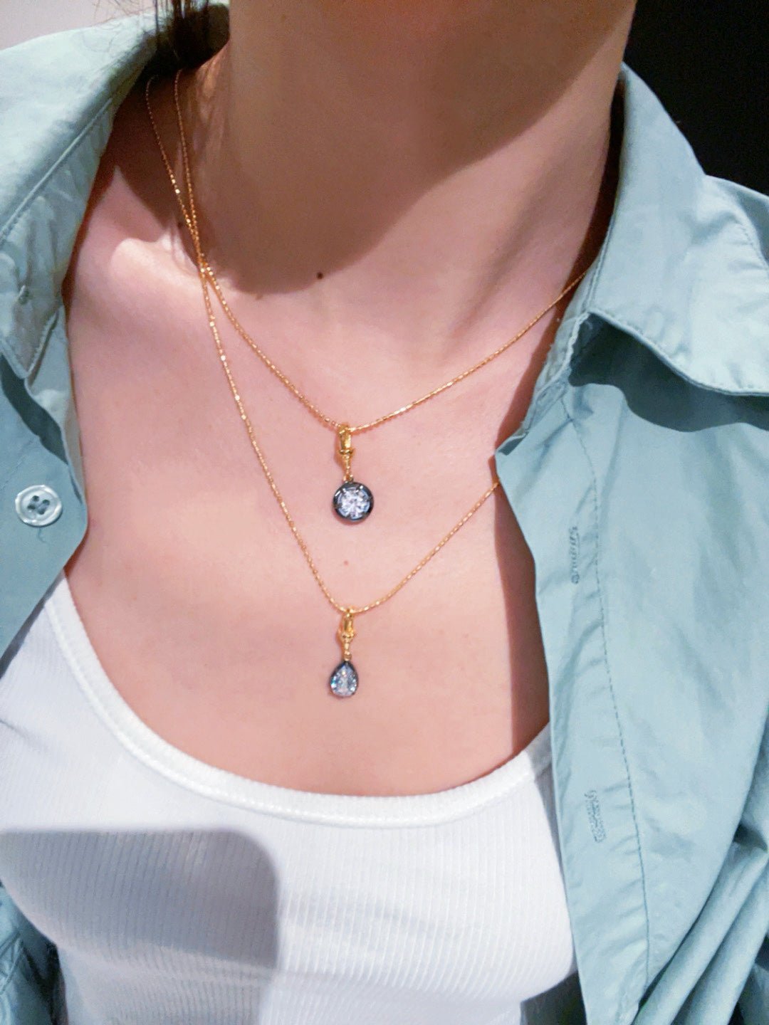 T - Bar Lab - Grown Diamond Necklace in Black & Gold - Teardrop Pendant - floysun