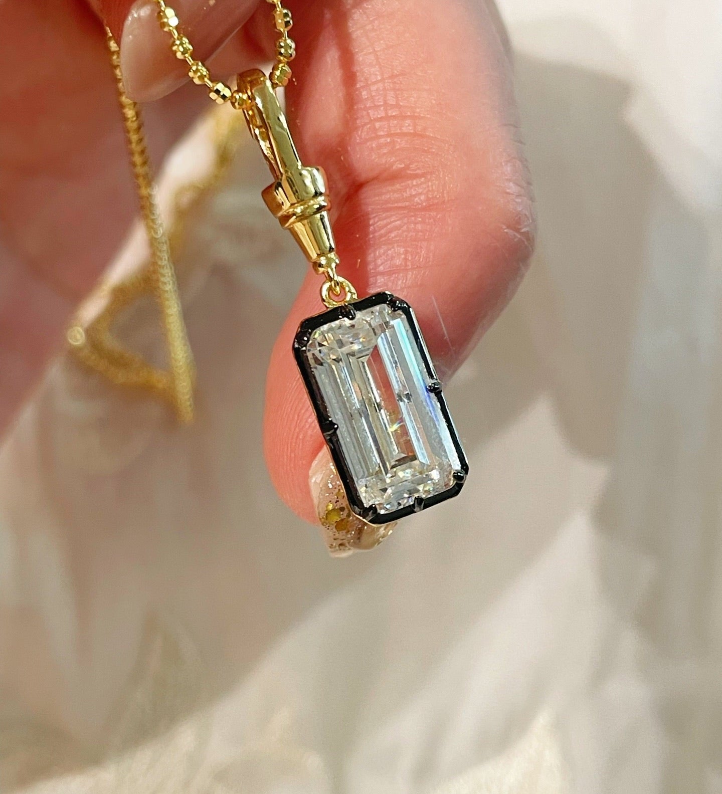 T - Bar Lab - Grown Diamond Necklace in Black & Gold - floysun