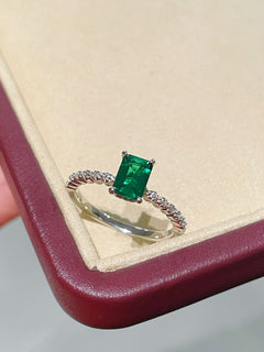 T - Cut Emerald Sugar Cube Solitaire Ring - floysun