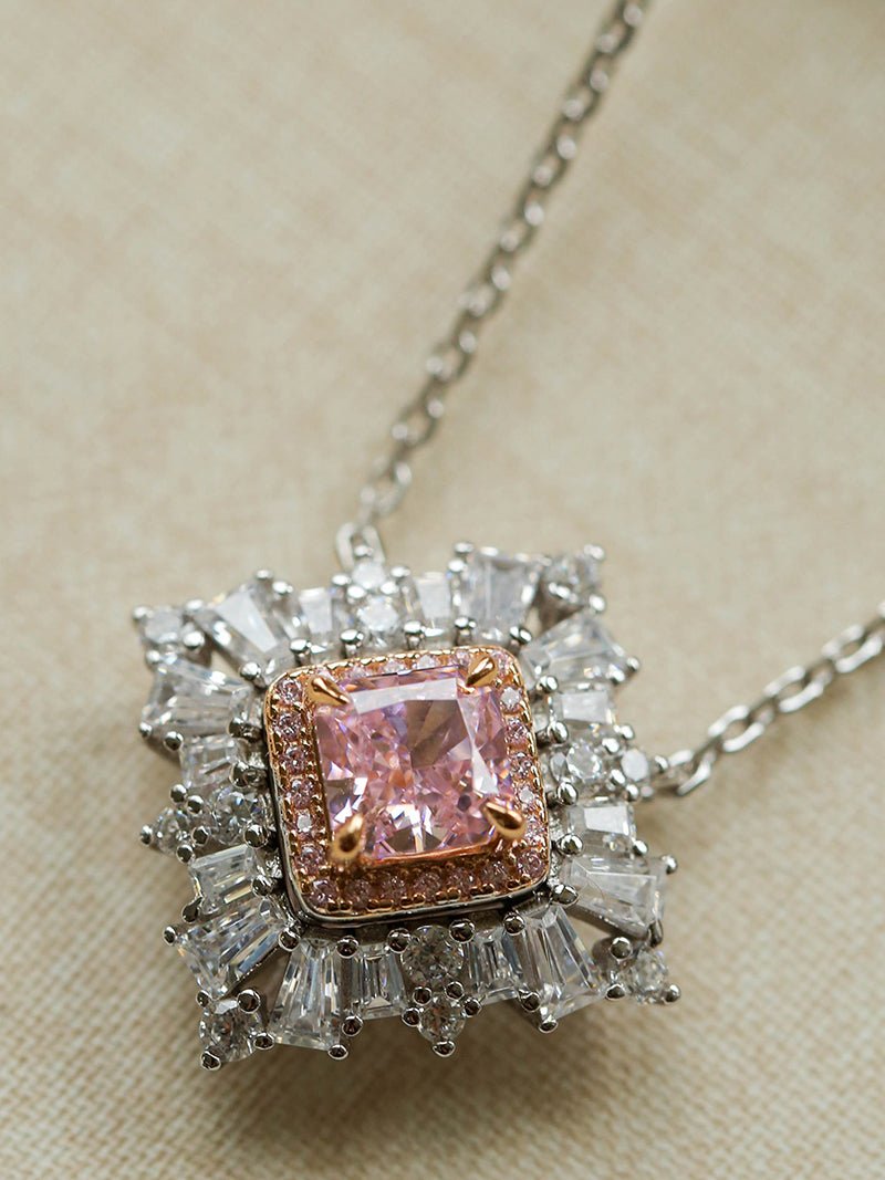 T - Shape Irregular Ice Crystal & Pink Diamond Pendant Necklace - floysun