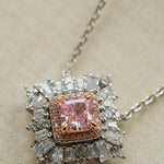 T - Shape Irregular Ice Crystal & Pink Diamond Pendant Necklace - floysun