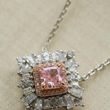 T - Shape Irregular Ice Crystal & Pink Diamond Pendant Necklace - floysun