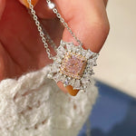 T - Shape Irregular Ice Crystal & Pink Diamond Pendant Necklace - floysun