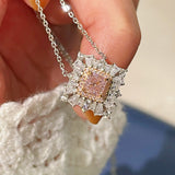 T - Shape Irregular Ice Crystal & Pink Diamond Pendant Necklace - floysun