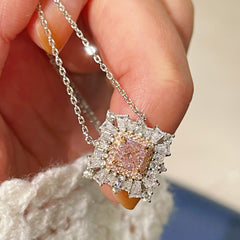 T - Shape Irregular Ice Crystal & Pink Diamond Pendant Necklace - floysun