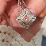 T - Shape Irregular Ice Crystal & Pink Diamond Pendant Necklace - floysun