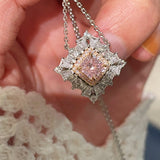 T - Shape Irregular Ice Crystal & Pink Diamond Pendant Necklace - floysun
