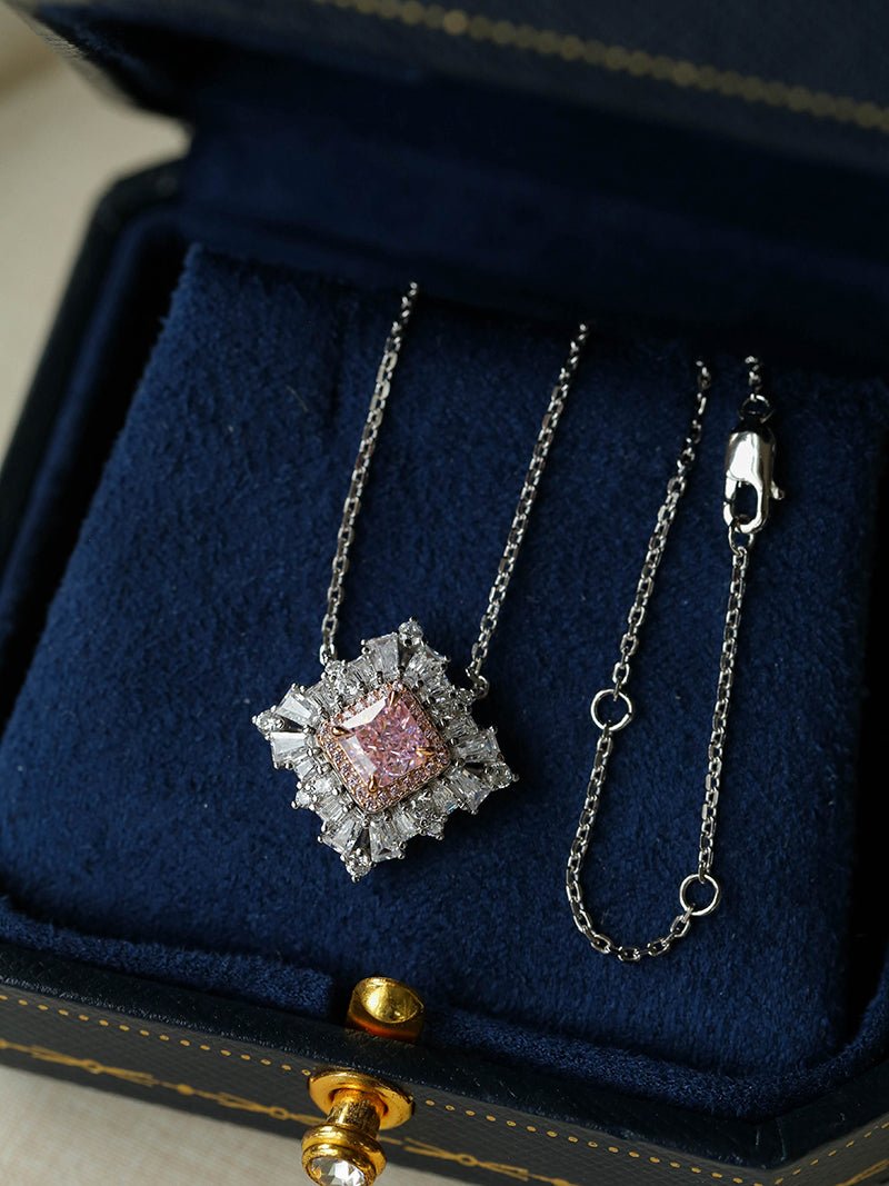 T - Shape Irregular Ice Crystal & Pink Diamond Pendant Necklace - floysun